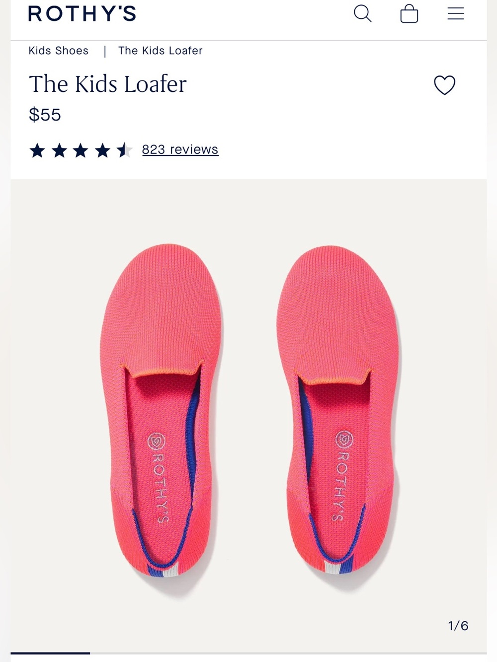 Rothy’s The Kids Loafer Shoe in Flamingo Color Size 12